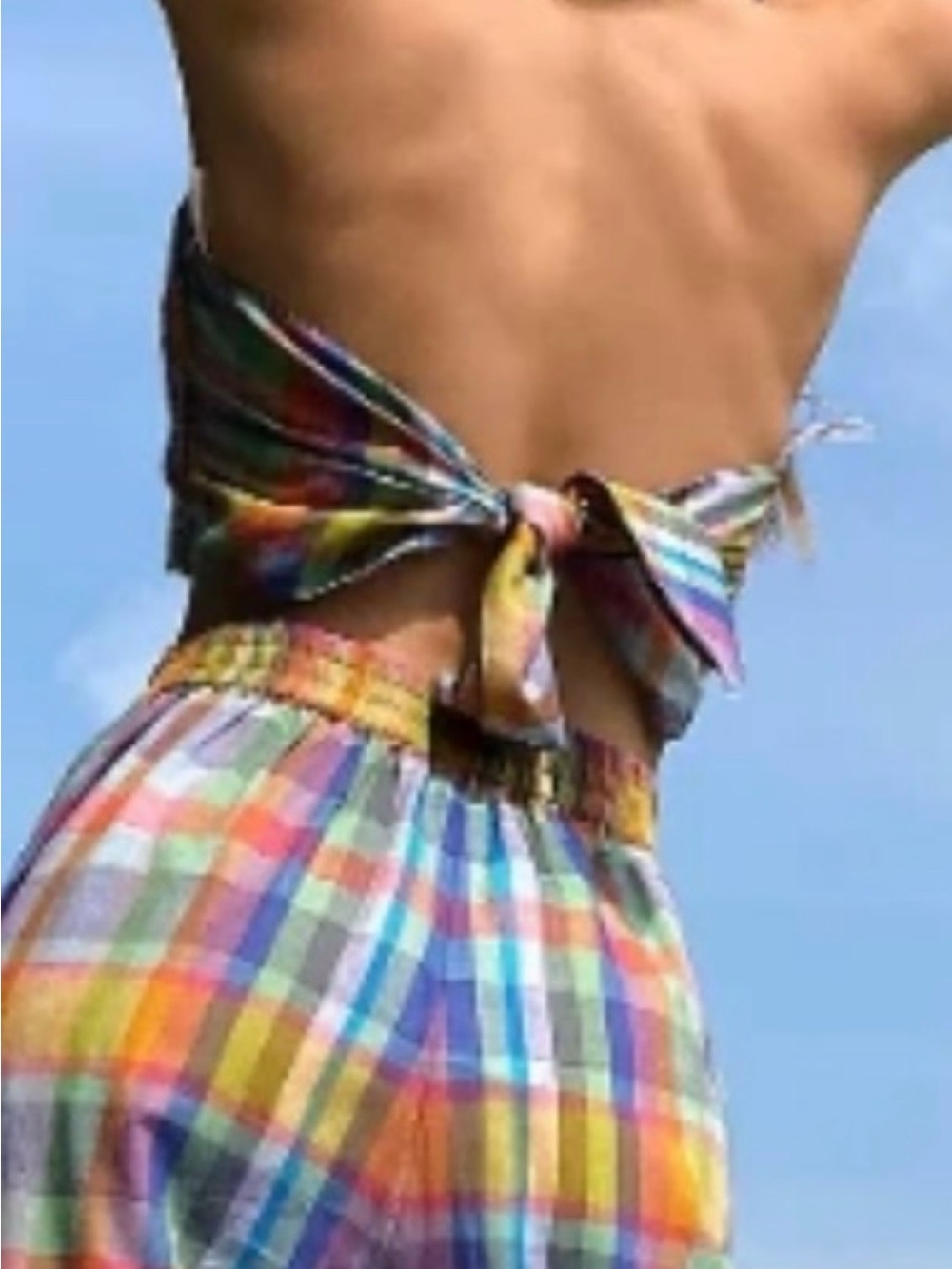 Free People Colorful Plaid Tie-Back Crop Top